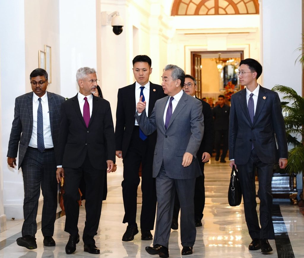 Indian External Affairs Minister S. Jaishankar walking alongside Chinese Foreign Minister Wang Yi during high-level talks in New Delhi | PMN Patralok
