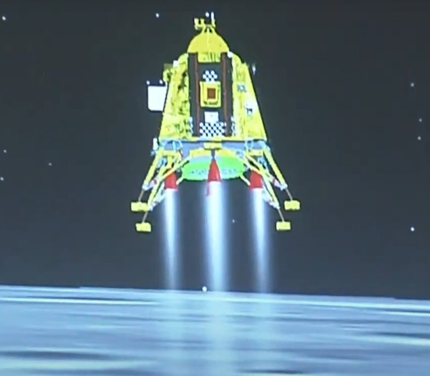 Chandrayaan-3’s historic landing near the Moon’s south pole | Image Credits: @Narendra Modi via YouTube