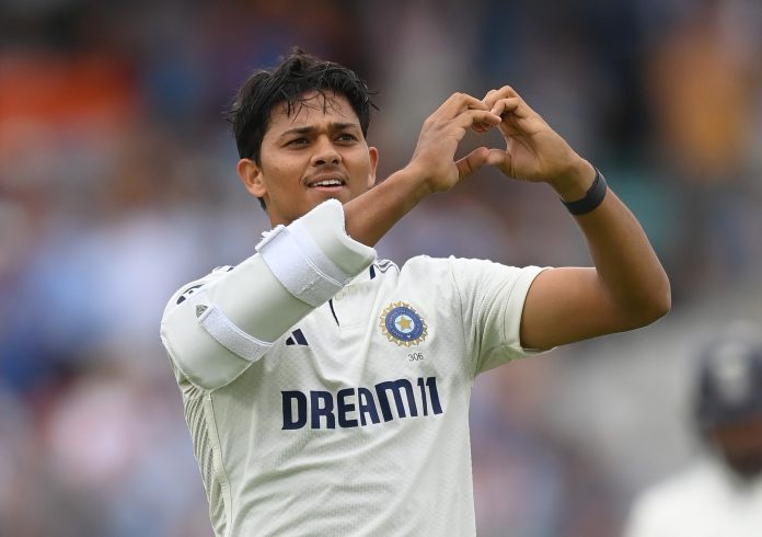Jaiswal celebrates after notching a century. (Image Credits- ICC/X)