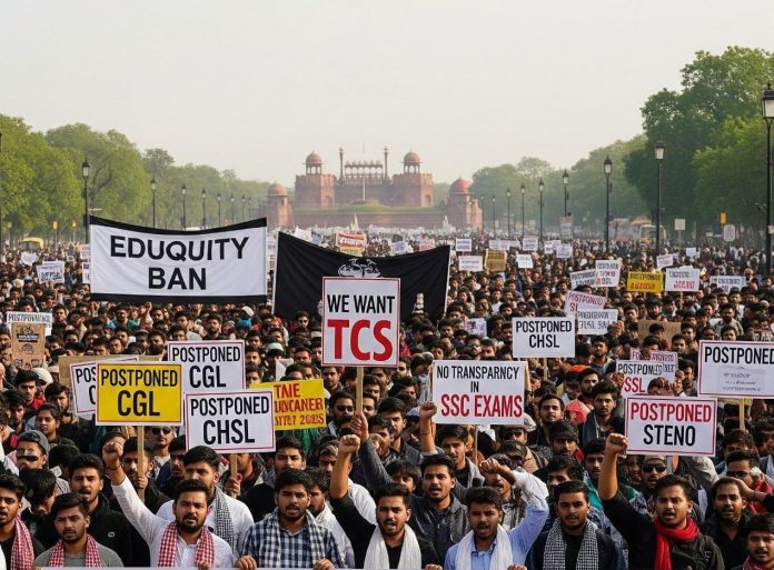 Lakhs of students and teachers protest against exam mismanagement, technical glitches, and Eduquity's involvement. Image Credit: @MagadhGuru/X