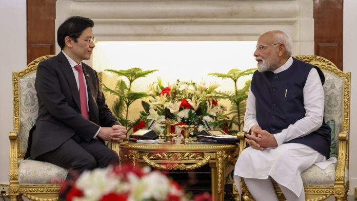 Prime Minister Narendra Modi with Singapore Prime Minister Lawrence Wong during bilateral talks in New Delhi on Thursday, marking the conclusion of Wong’s three-day official visit to India. image credits: x/@narendramodi